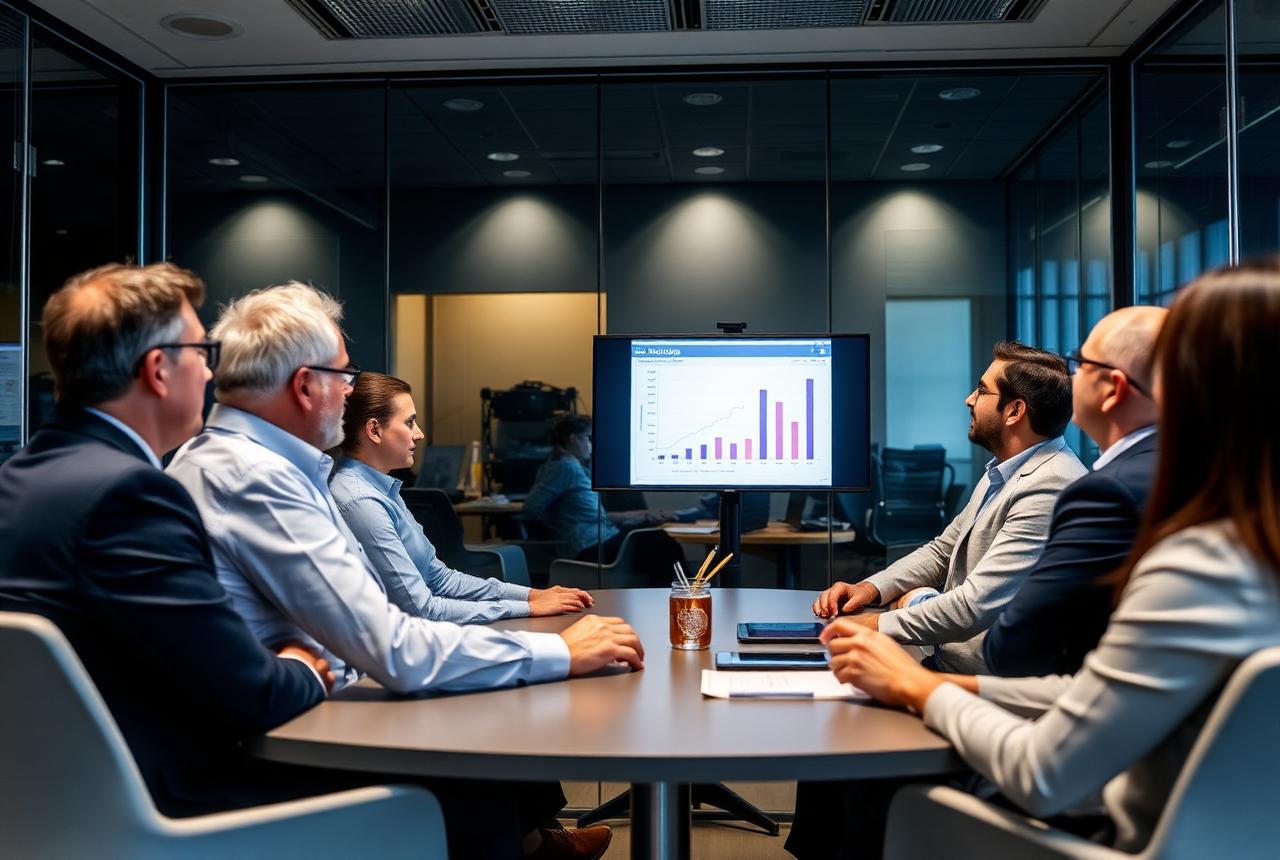 Senior leaders reviewing performance data in a meeting room