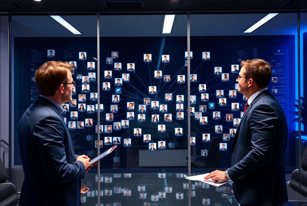 Consultants reviewing a talent map of candidate profiles